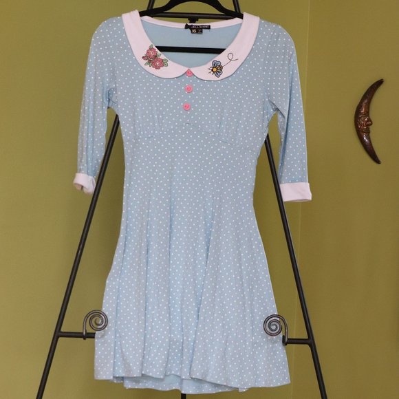 Hell Bunny Dresses & Skirts - Hell Bunny Beebee Skater Dress With Collar Detail - Blue / XS